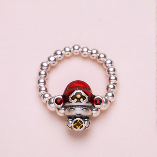 Anillo de protección con diseño de moneda de cobre y piedras de Buda en plata de ley 925, Dios de la Riqueza