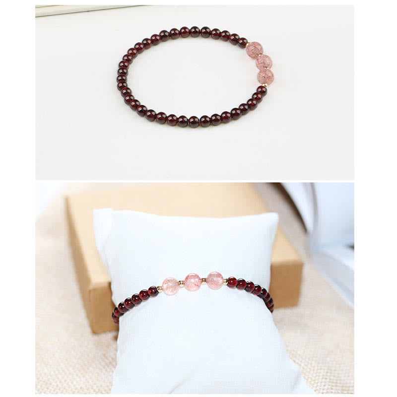 Pulsera de piedra de Buda con cuarzo fresa y granate natural