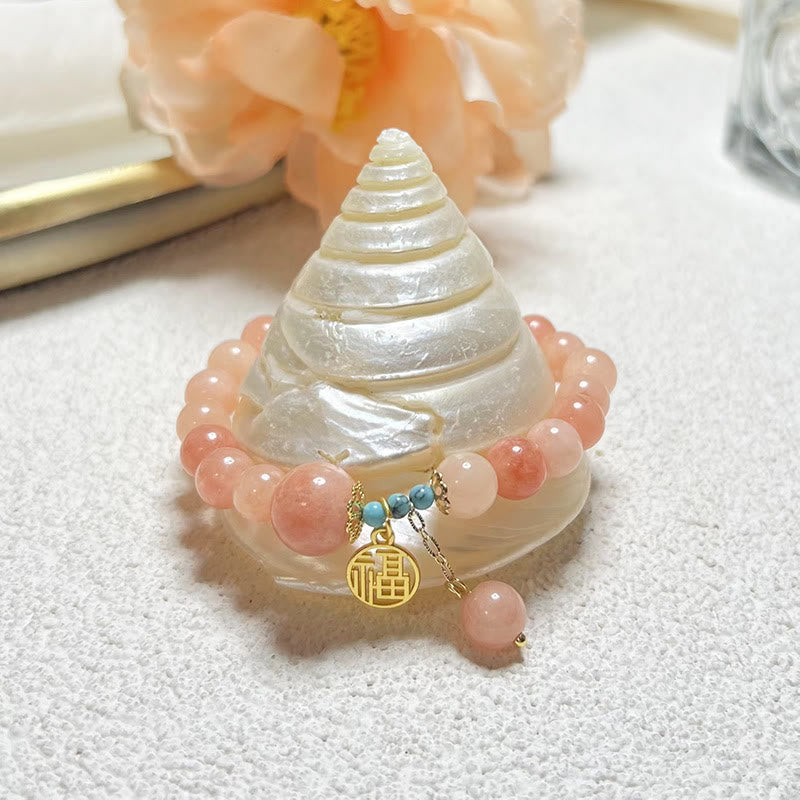Pulsera de la suerte con amuleto de Buda, piedra naranja natural, turquesa y carácter Fu