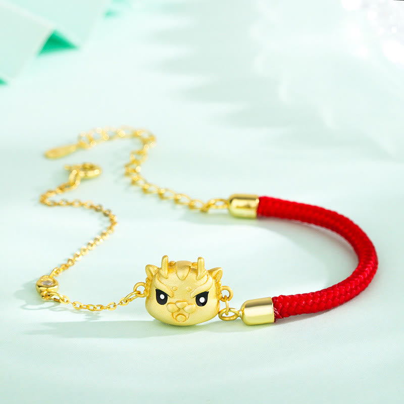 Buddha Stones 925 Sterling Silver Year of the Dragon Luck Cute Dragon Red String Chain Protection Bracelet