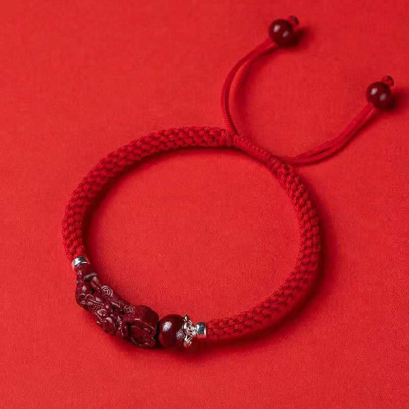 Pulsera trenzada de PiXiu Cinabrio para la Riqueza y la Suerte, hecha a mano con piedras de Buda