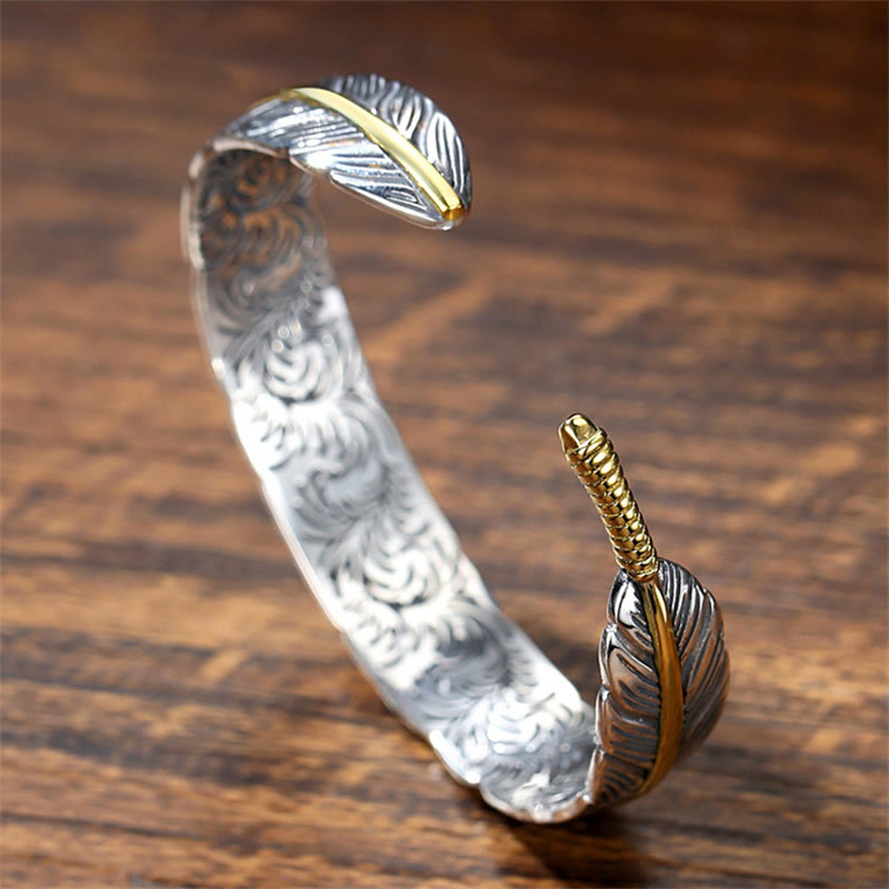 Buddha Steine Feder Muster Geschnitzt Glück Reichtum Manschette Armband Armreif