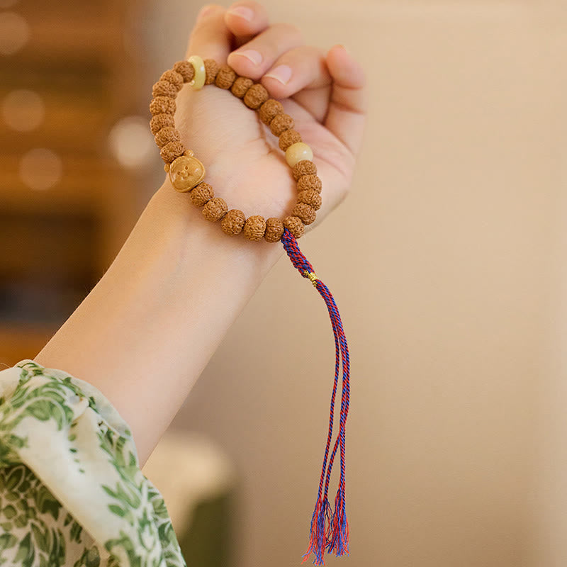 Pulsera tibetana de Rudraksha Bodhi con piedras de Buda y semillas de Bodhi.