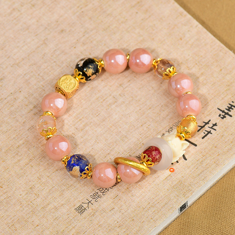Pulsera de zorro de nueve colas con cuentas de vidrio Liuli, ceniza de incienso tibetano y piedras de Buda para proteger la suerte