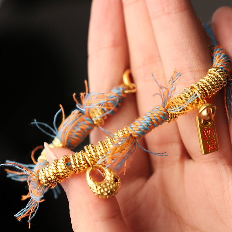 Pulsera trenzada de cuerda multicolor tibetana con piedras de Buda, hecha a mano