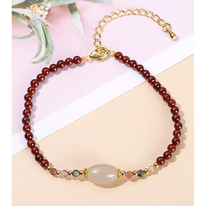 Buddha Stones Granat Jade Turmalin Perlen Passion Armband