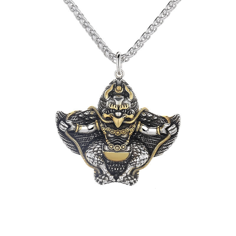 Collar con colgante de cobre protector de pájaro Garuda del Tíbet con piedras de Buda