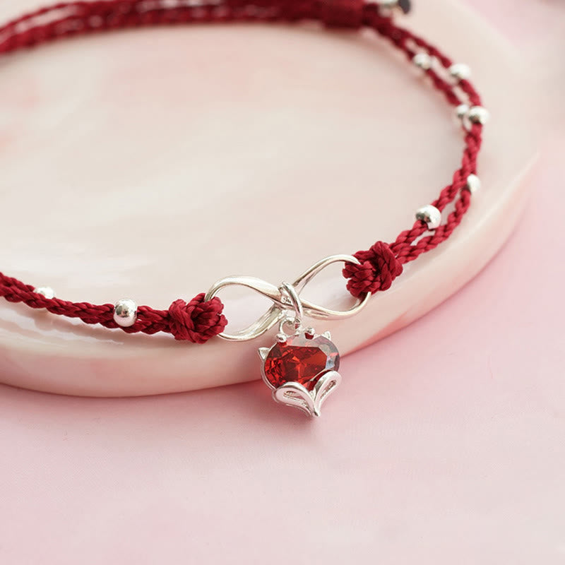Tobillera con piedras de Buda, corazón de amor, símbolo del infinito, hilo trenzado