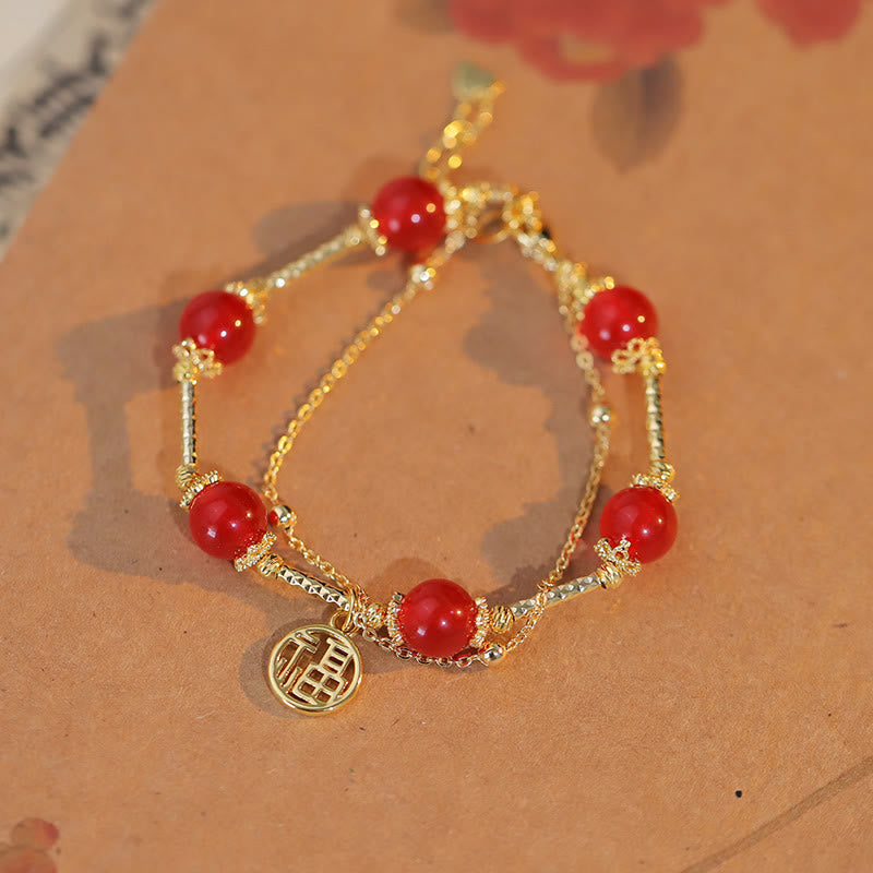 Buddha Stones Roter Achat Fu Charakter Charm Selbstakzeptanz Armband