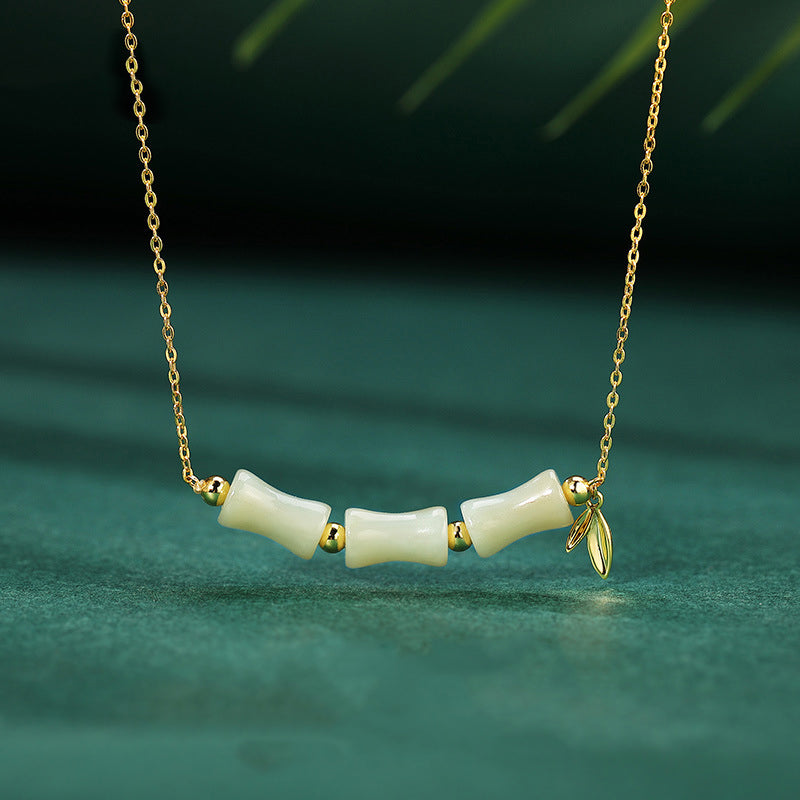 Pulsera con colgante de plata de ley 925 con piedras de Buda, jade hetiano, bambú y carácter Fu, símbolo de prosperidad