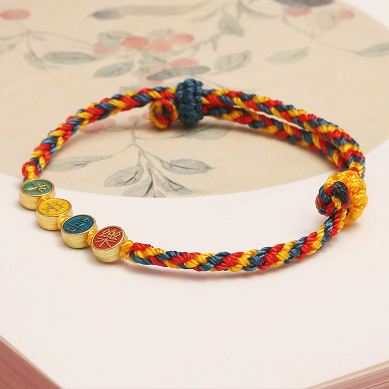 Pulsera trenzada con piedras de Buda, hecha a mano, con hilo de color Dunhuang, protección para la paz y la alegría