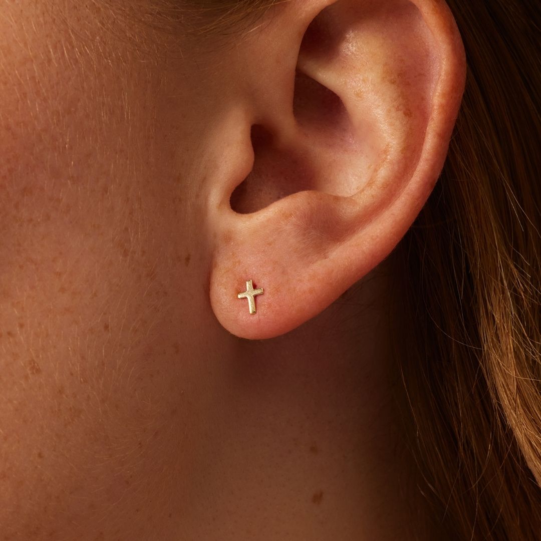 Silver Tiny Cross Stud Earrings