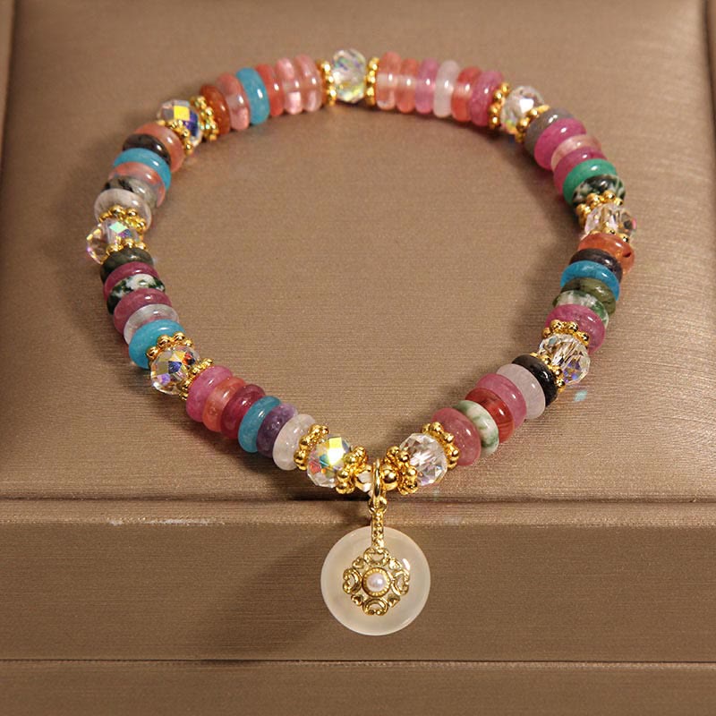 Pulsera auspiciosa con hebilla de paz de varios cristales y piedras de Buda