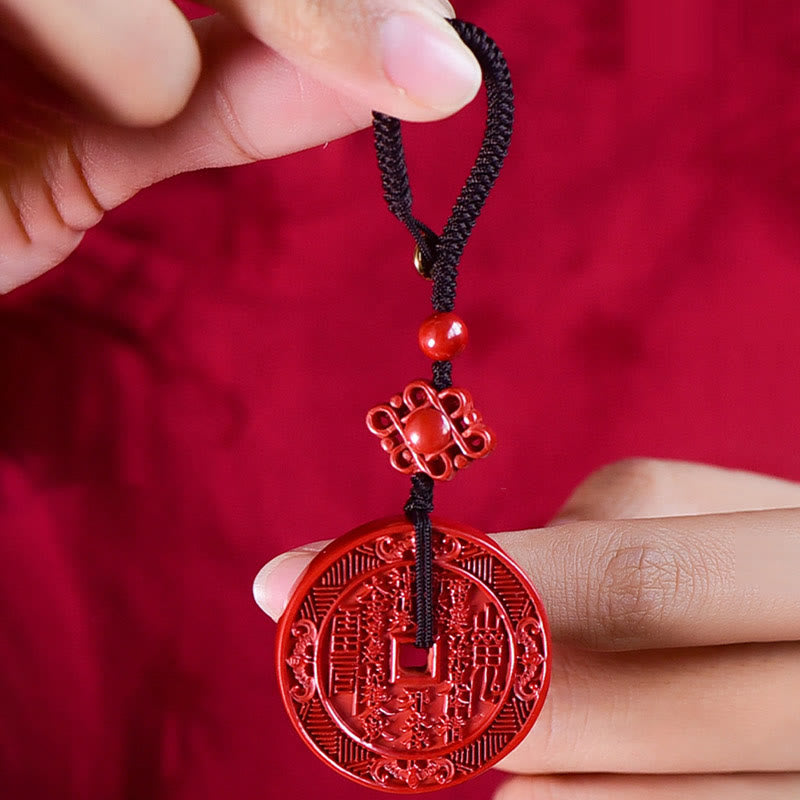 Collar con colgante y llavero de bendición Bagua con piedras de Buda, cinabrio natural, fantasmas de montaña, gastar dinero