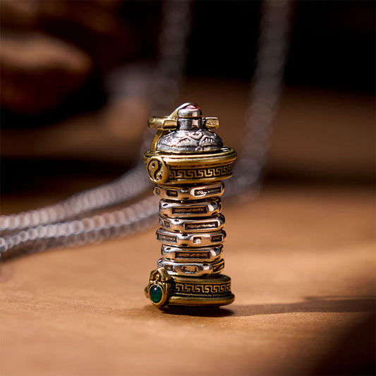 Colgante giratorio de cobre con forma de torre Yin Yang y piedras de Buda
