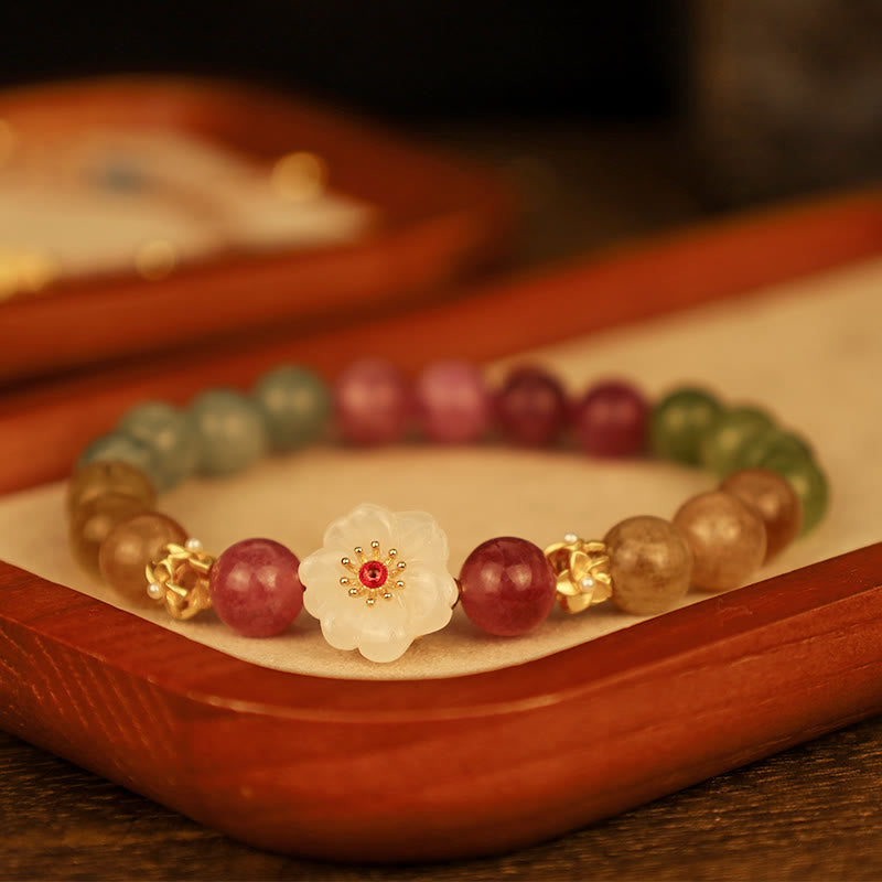 Buddha Stones Colorful Tourmaline Jade Flowers Love Bracelet