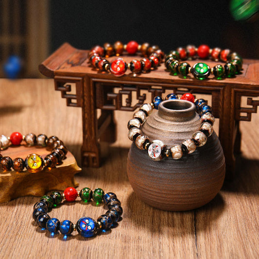 Pulsera tibetana de protección con cuentas de vidrio Liuli de los cinco dioses de la riqueza y piedras de Buda