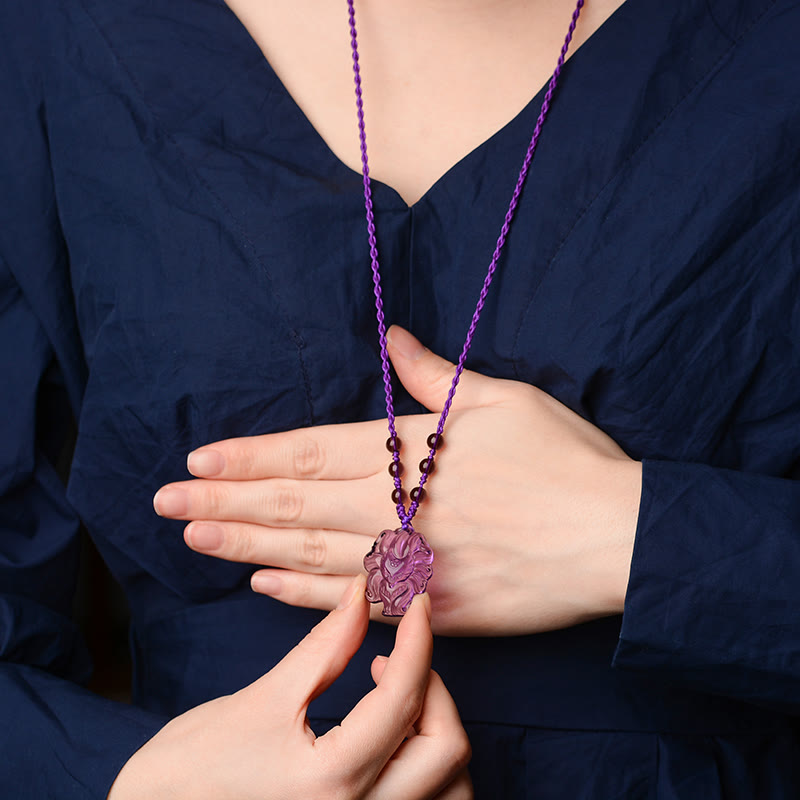 Buddha Stones Natürlicher Amethyst Weißer Kristall Citrin Neunschwänziger Fuchs Glück Halskette Anhänger