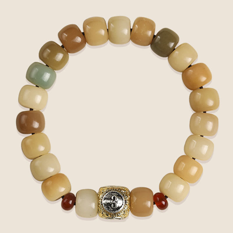 Pulsera de sabiduría Om Mani Padme Hum con semillas de Bodhi naturales de Buda y el Señor del Bosque Cadáver