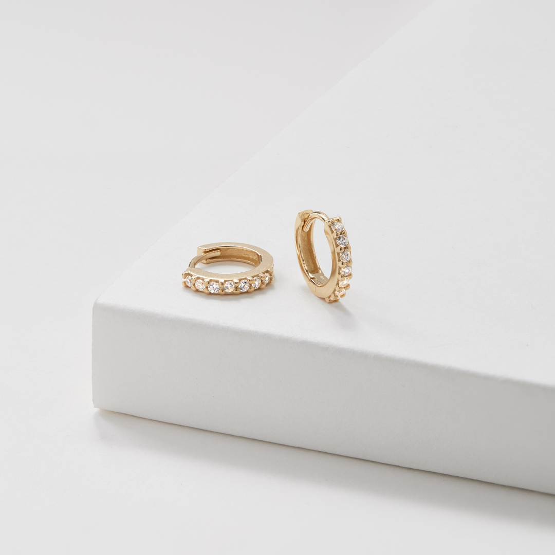 Gold Diamond Style Huggies and Single Pearl Necklace Gift Set