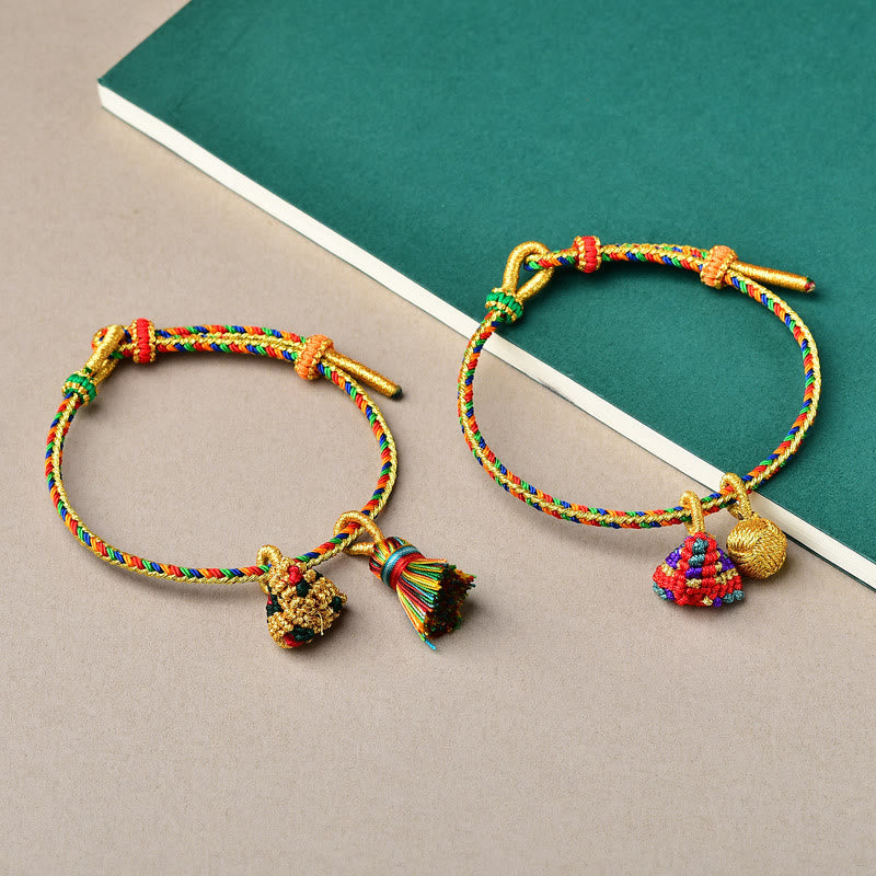 Buddha-Steine, buntes Seil, Glück, handgefertigt, Zongzi, goldene Kugel, Charm-Armband