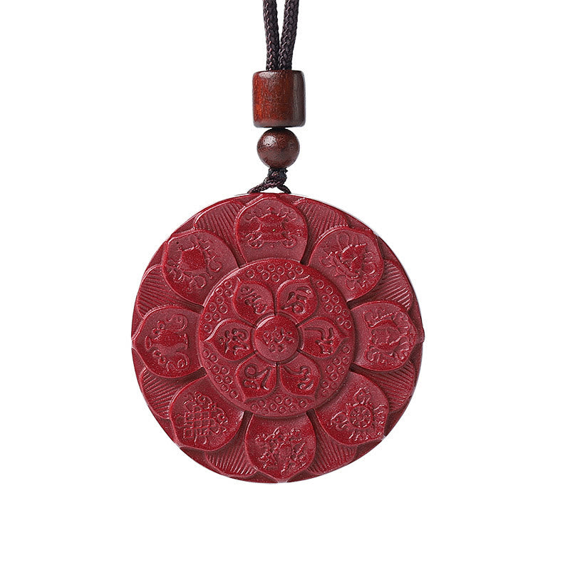 Collar con colgante de cuerda con piedras de Buda, cinabrio natural, loto, bendición Om Mani Padme Hum