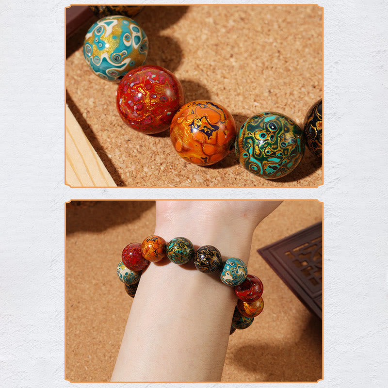 Pulsera de cuentas de laca multicolores naturales de Buda