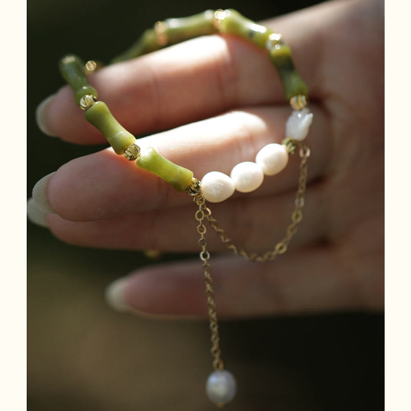 Pulsera de la riqueza con piedras de Buda, bambú verde, jade y lirio de los valles