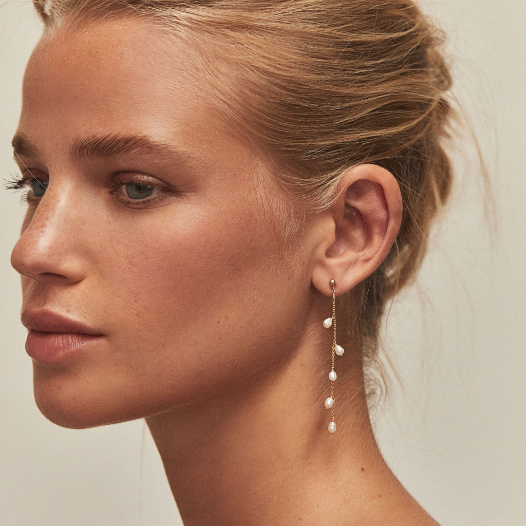 Solid White Gold Seed Pearl Drop Earrings