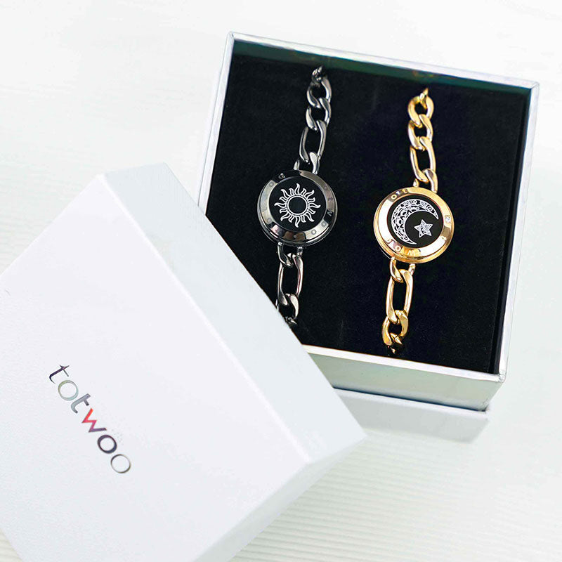Sun&Moon Touch Bracelets with Figaro Chain(Black+Gold) - Touch Bling