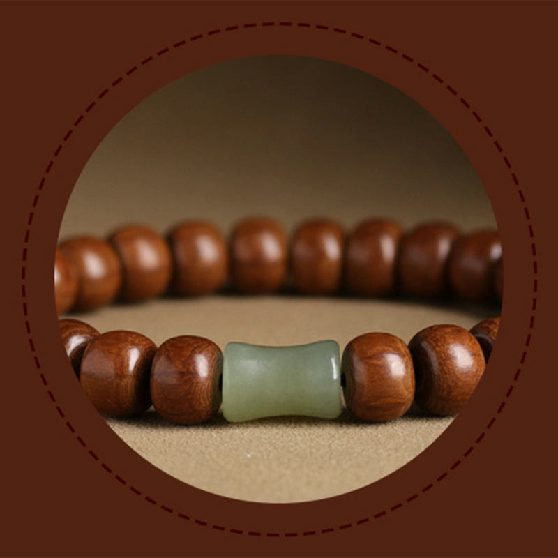 Pulsera de cuentas de bambú y jade hetian de madera de Abelia Biflora natural con piedras de Buda que alejan los malos espíritus
