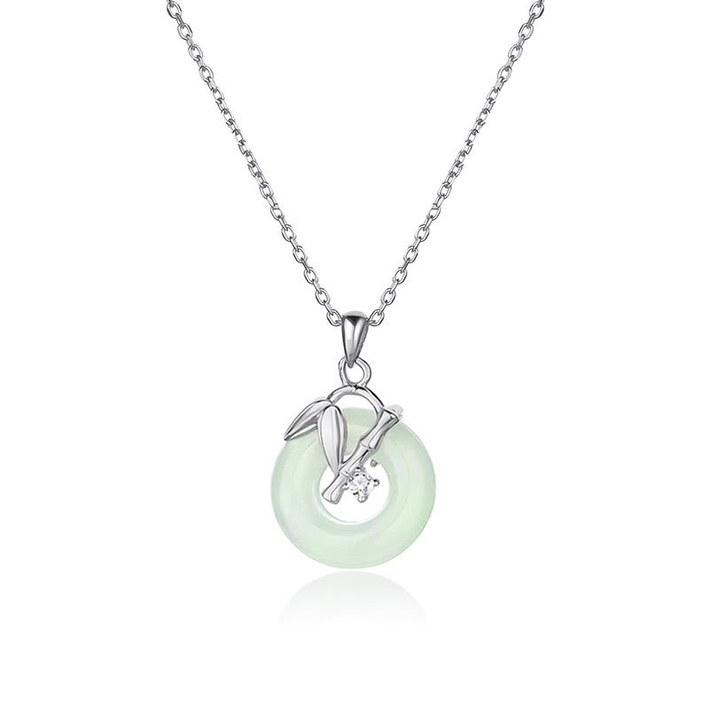 Collar con colgante de prosperidad y hebilla de paz con hojas de bambú y jade hetiano de plata de ley 925 con piedras de Buda