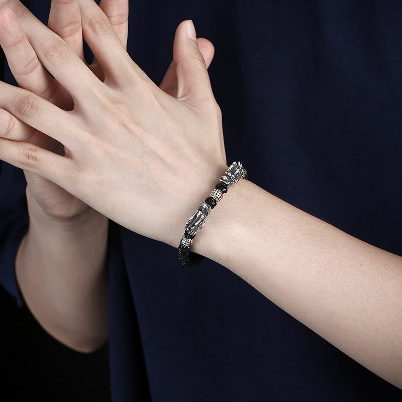 Buddha Stones 999 Sterling Silber Doppeldrache Glück Handgefertigtes geflochtenes Armband
