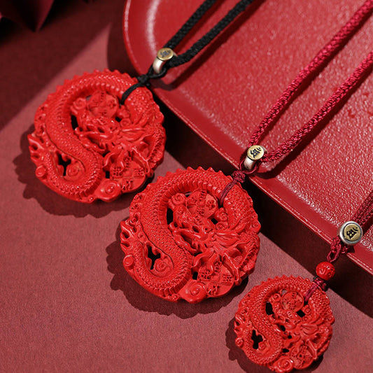 Collar con colgante de moneda de cobre y cinabrio natural de plata de ley 925 con piedras de Buda del Año del Dragón.