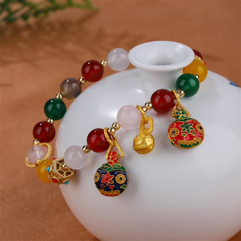 Buddha Stones Gold Swallowing Beast Family Verschiedene Achat Kristall Erfolg Armband