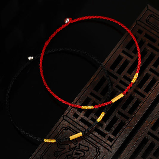 Pulsera trenzada de protección con nudos de cuatro hilos y cuentas de oro 999 de Buddha Stones, hecha a mano