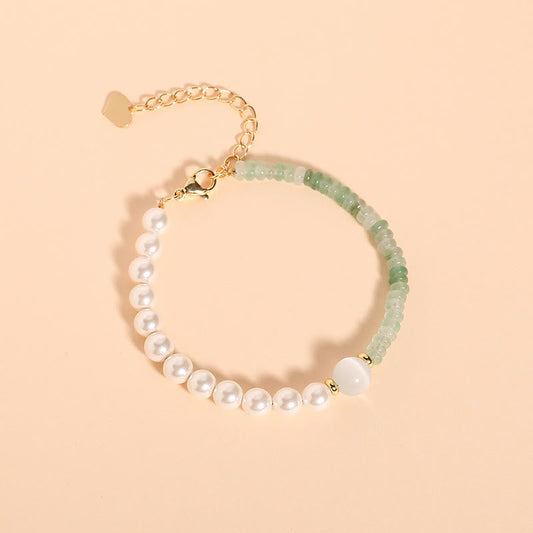 Pulsera de gratitud con piedras de Buda, cuarzo fresa verde natural, ojo de tigre, sodalita, jade blanco y perla.