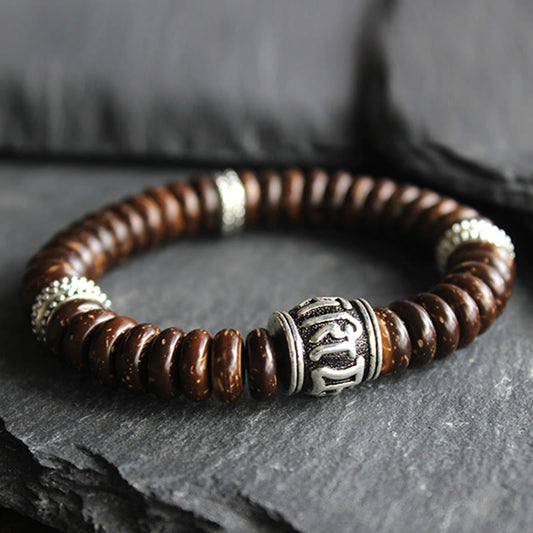 Pulsera con piedras de Buda, cáscara de coco tibetano natural, Om Mani Padme Hum positivo