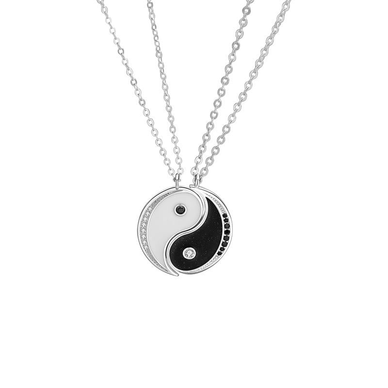 Collar con colgante de piedras de Buda en plata de ley 925 con símbolo Yin Yang y armonía