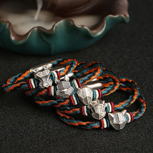 Pulsera de cuerda con nudo de reencarnación colorida con protección del zodiaco chino del año del dragón hecha a mano en plata de ley 999 con piedras de Buda