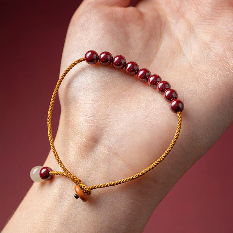 Buddha-Steine, natürliche Zinnoberperlen, Segen, handgefertigtes Armband