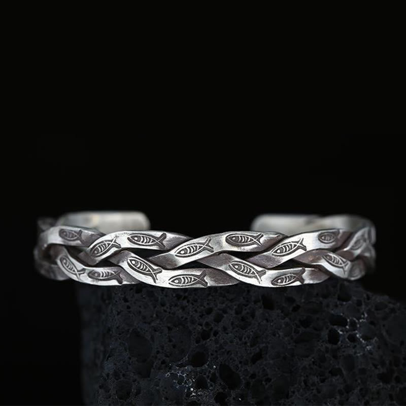 Buddha Steine Koi Fisch Twisted Design Glück Reichtum Manschette Armband Armreif
