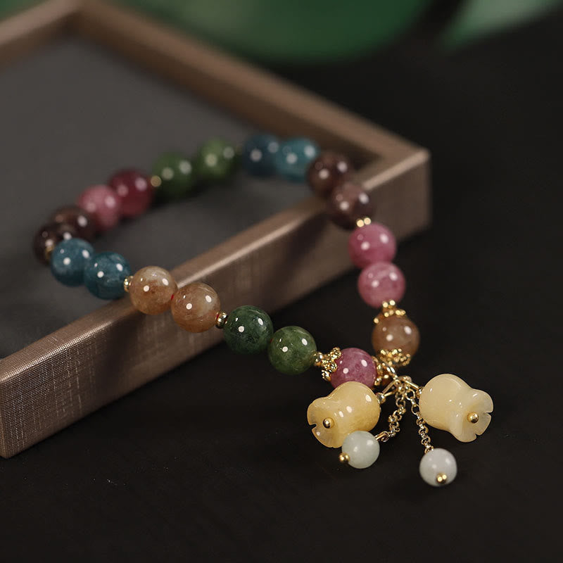 Pulsera de amor con cuentas de flor de turmalina natural y colorida de Buddha Stones