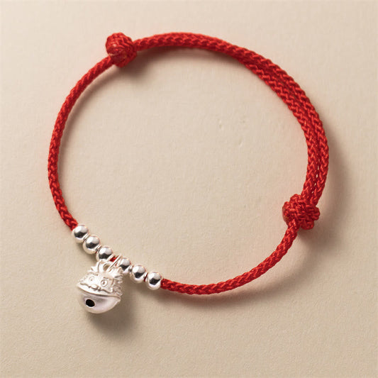 Pulsera trenzada roja con dragón tallado a mano en plata de ley 925 con piedras de Buda y el Año del Dragón