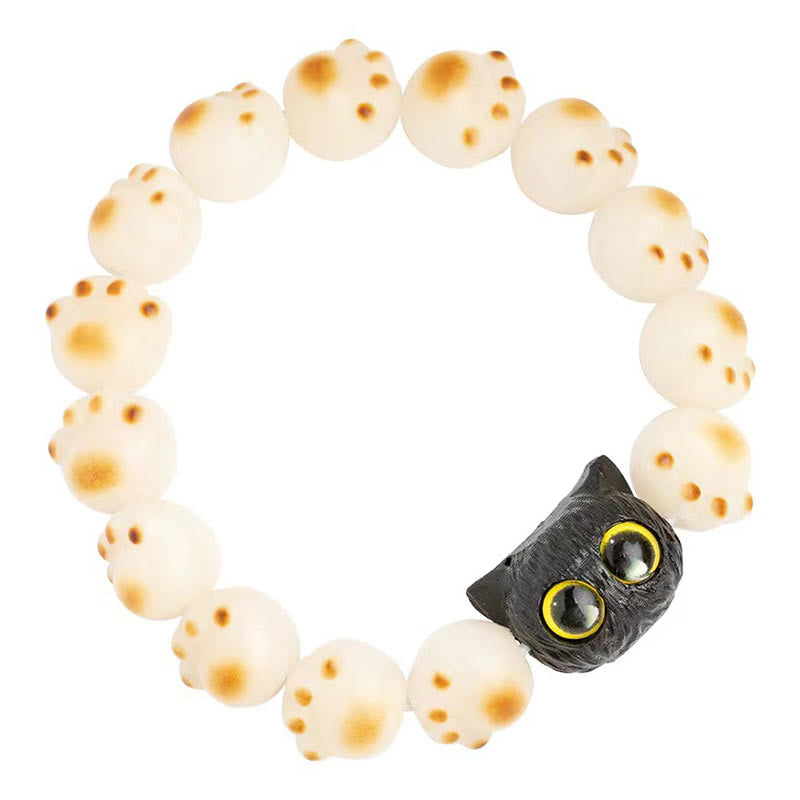 Pulsera de la paz con semillas de bodhi naturales de Buda, sándalo rojo, gato de la suerte y pata encantadora