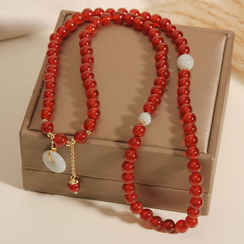 Buddha Stones Armband mit natürlicher roter Achat-Jade, Peace-Schnalle, Calm, dreifach wickelbar