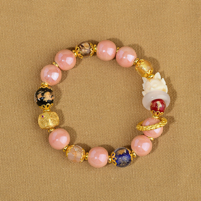 Pulsera de zorro de nueve colas con cuentas de vidrio Liuli, ceniza de incienso tibetano y piedras de Buda para proteger la suerte