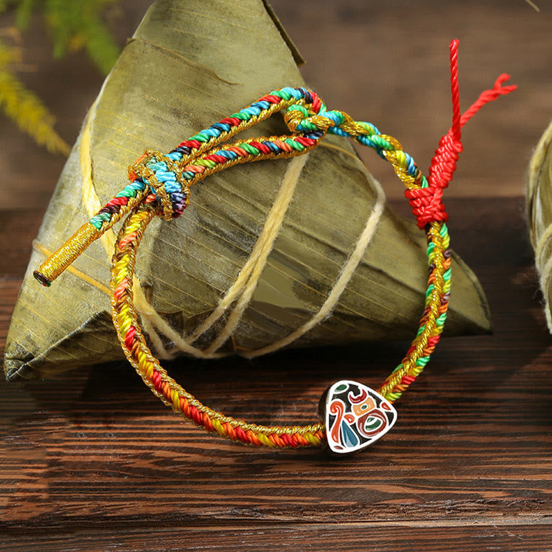 Pulsera multicolor hecha a mano para niños y adultos con piedras de Buda en plata de ley 925 con el Festival del Bote del Dragón, personaje Fu, patrón Zongzi, suerte