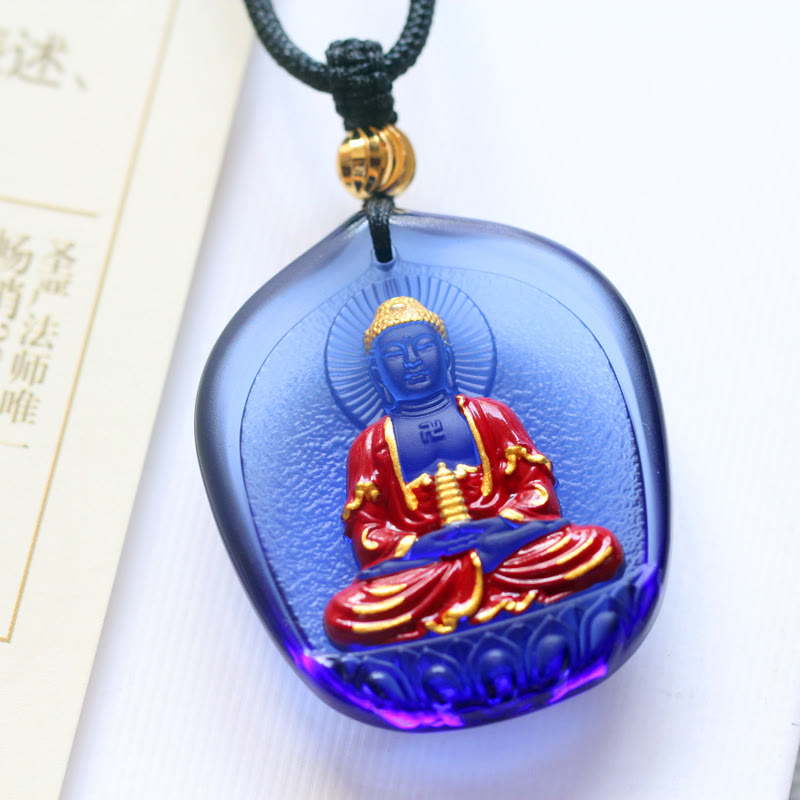 Collar con colgante de cristal de compasión de Liuli, Buda de la Medicina del Tíbet, piedras de Buda