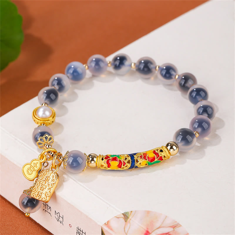 Buddha Stones Armband mit natürlichem blauem Candy-Achat, Amulett, Stärke